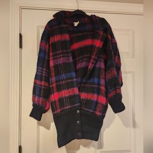 Tissage vintage wool oversized heavyweight Plaid cardigan sweater S